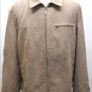 G2000 Brown Fabric Suede Zipper Men Jacket Coat Large Lined Layering
